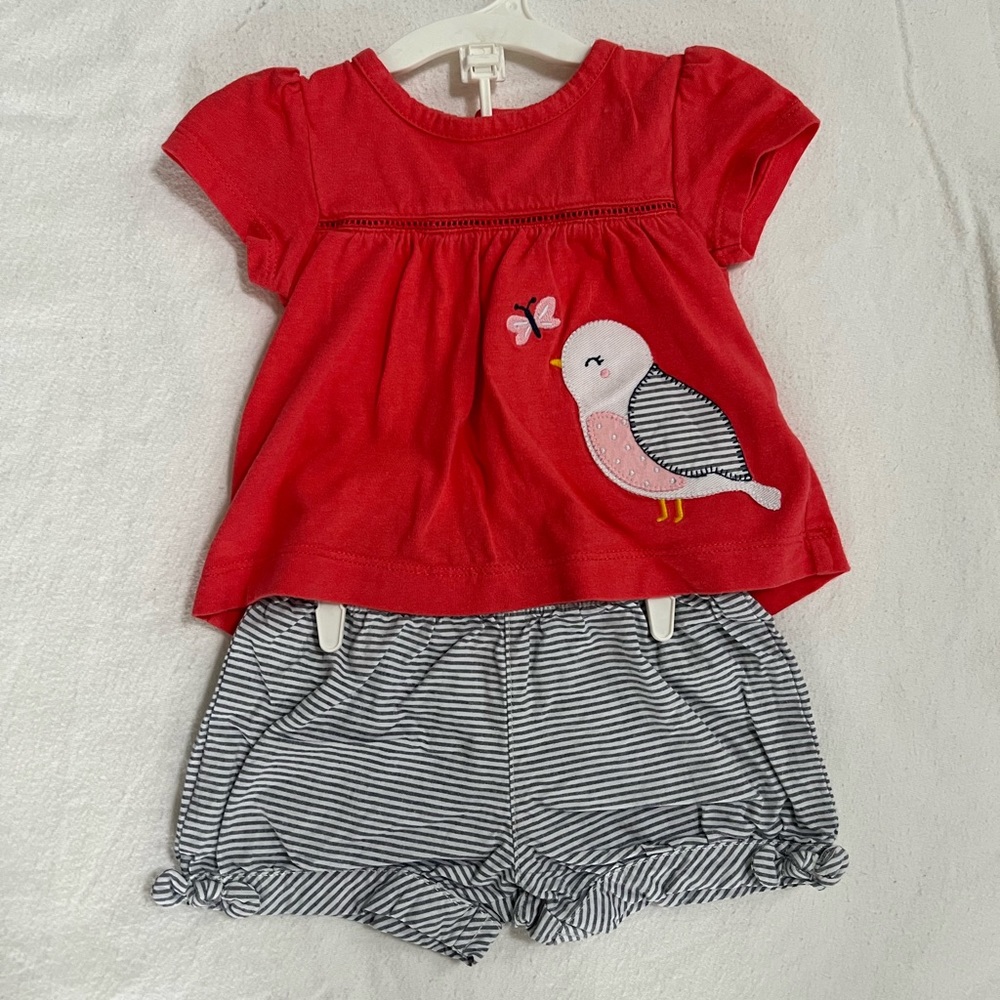 Carters SS set w/bird; 3mo